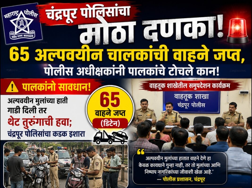 चंद्रपूर पोलिसांचा मोठा दणका: ६५ अल्पवयीन चालकांची वाहने जप्त, पोलीस अधीक्षकांनी पालकांचे टोचले कान!