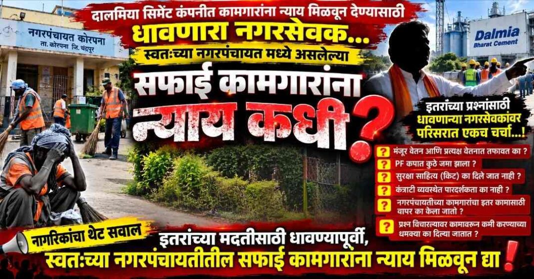 स्वतःच्या नगरपंचायतीतील सफाई कामगारांना न्याय कधी?; इतरांच्या प्रश्नांसाठी धावणाऱ्या नगरसेवकांवर नागरिकांचा सवाल!
